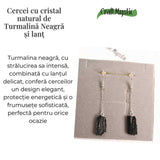 Cercei Argintii cu model Lant si Turmalina Neagra Bruta, Protectie si Eleganta Unica