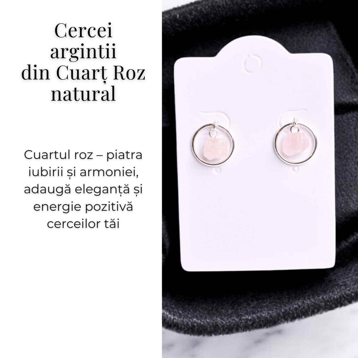 Cercei model sferic cu Cuart Roz - Iubire si Vindecare Emoționala