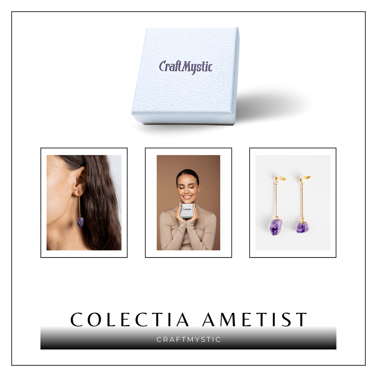 Cercei Aurii Lungii cu Ametist Brut Natural - Eleganta si Protectie Spirituala
