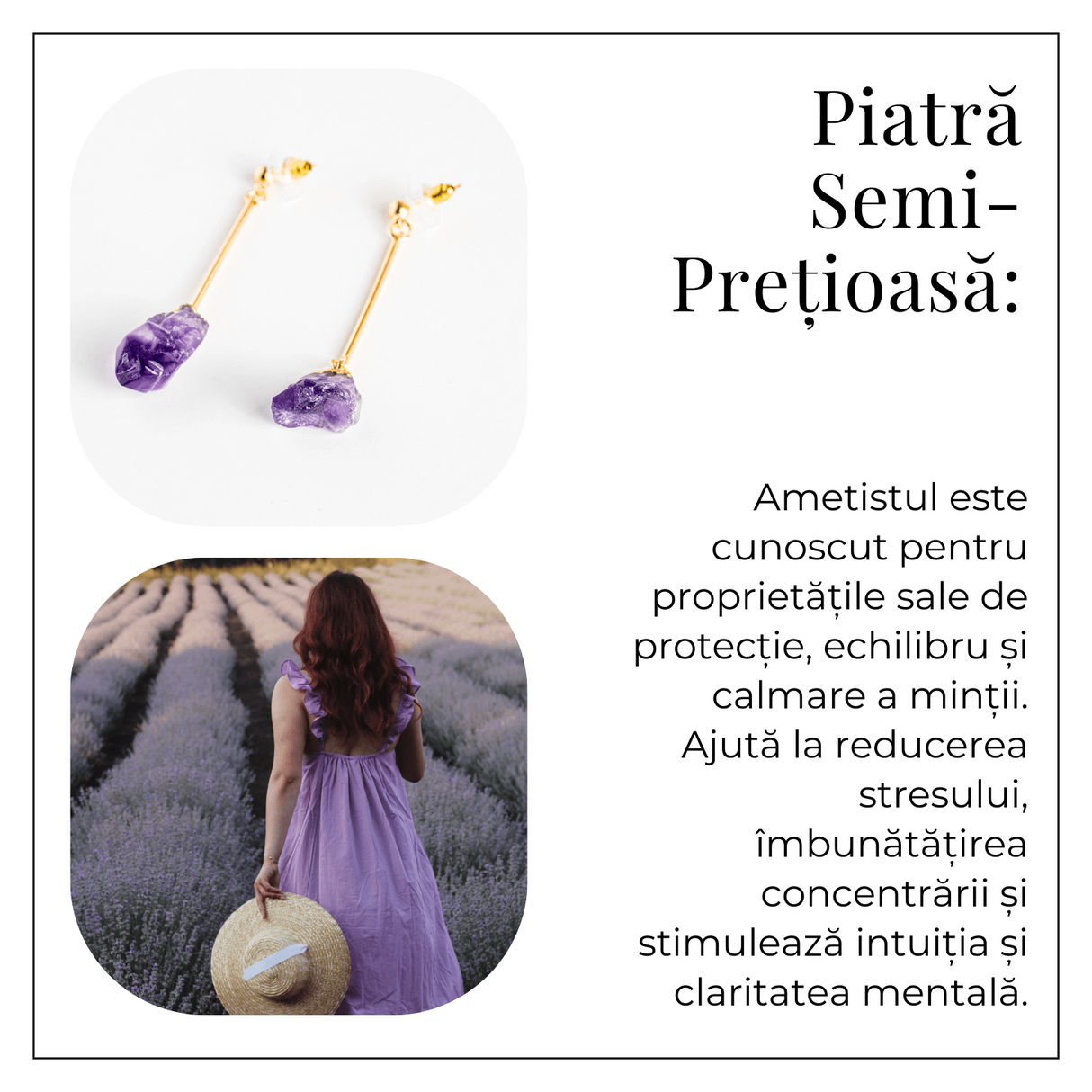 Cercei Aurii Lungii cu Ametist Brut Natural - Eleganta si Protectie Spirituala