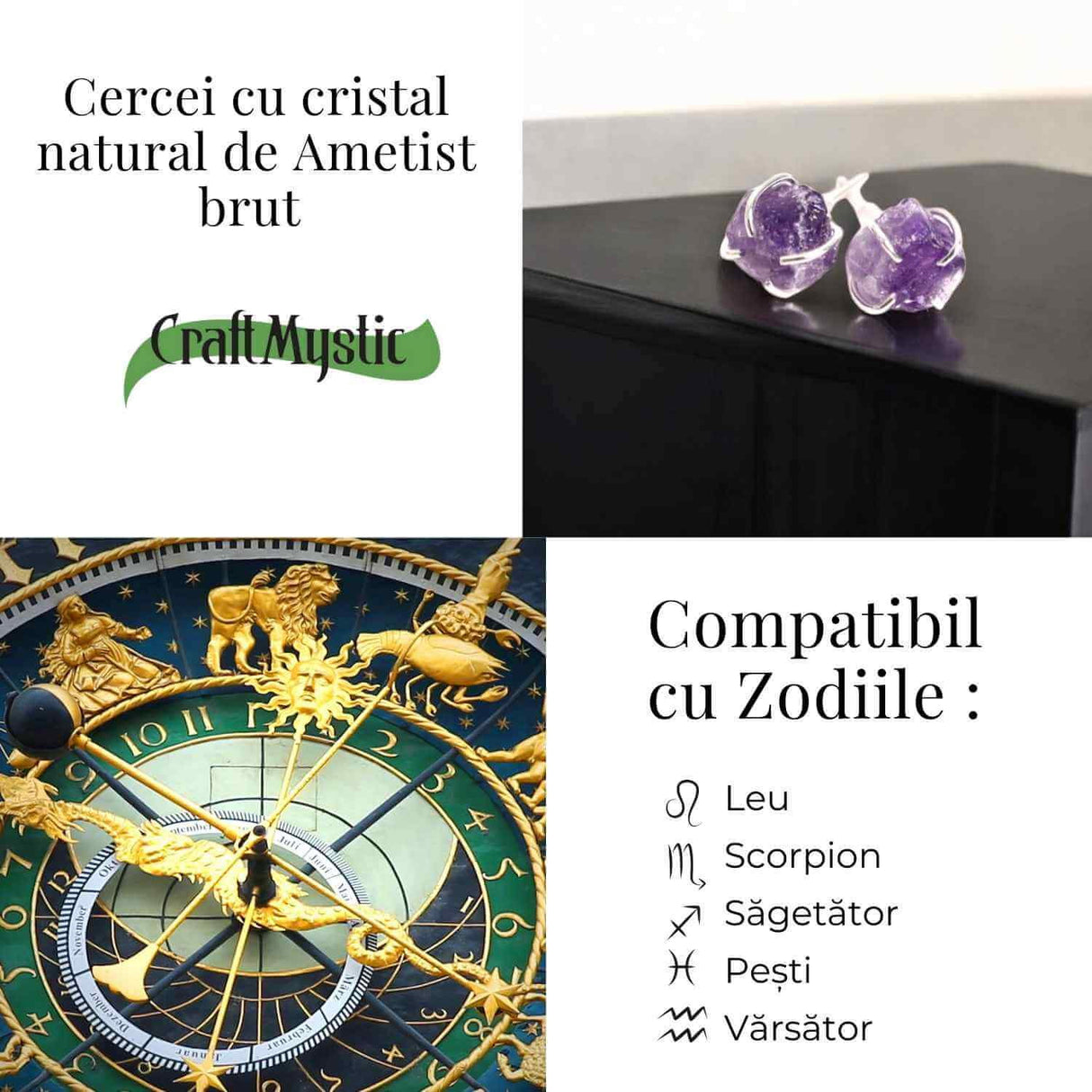 Cercei cu Ametist Brut inchidere pe tija cu opritor - Energie Pozitiva si Echilibru Interior