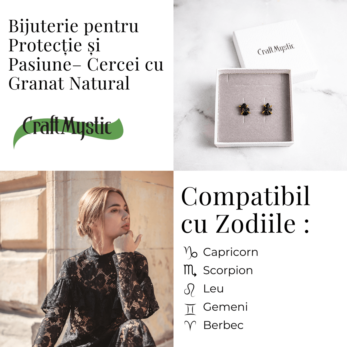 Cercei pentru Incredere si Pasiune - Cristal Granat Natural