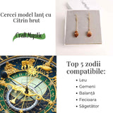 Cercei Aurii model lant cu Citrin Brut - Prosperitate si Eleganta Naturala