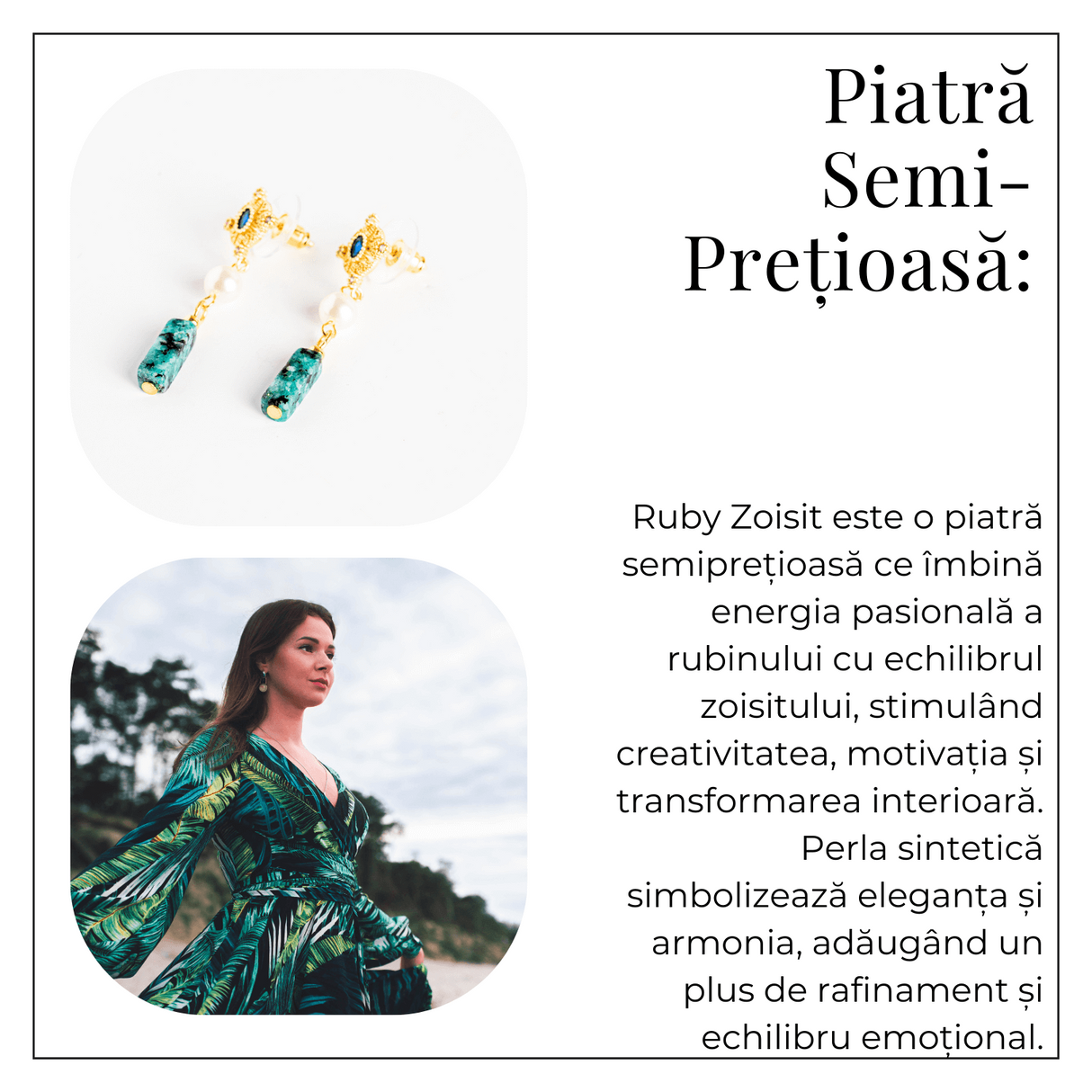 Cercei Aurii cu Perla Sintetica si Piatra de Ruby Zoisit - Eleganta si Echilibru Spiritual