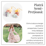 Cercei Aurii cu Citrin, Cuart Roz si Fluorit - Energie Pozitiva si Unicitate
