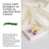 Cercei Aurii cu Ametist Brut Natural -Energie si Echilibru