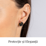 Protectie si Eleganta - Cercei cu Turmalina Neagra si Accente Aurii