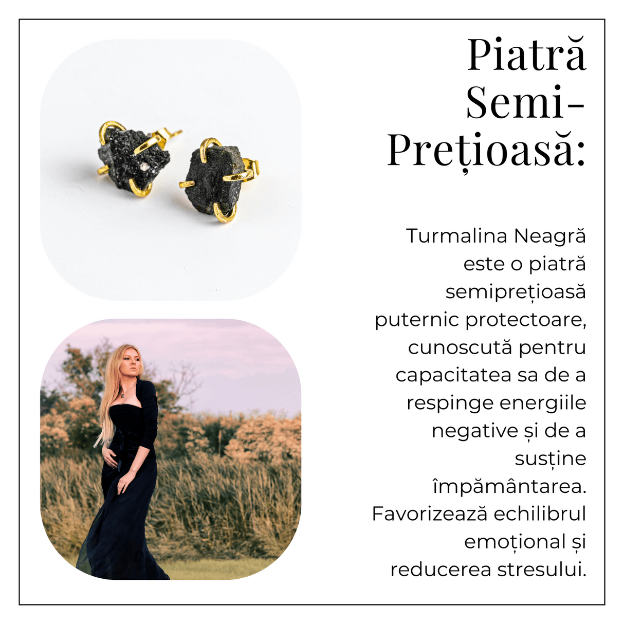 Protectie si Eleganta - Cercei cu Turmalina Neagra si Accente Aurii
