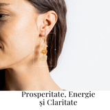 Cercei Aurii cu Triplu Piatra de Citrin Brut - Putere si Energie Pozitiva
