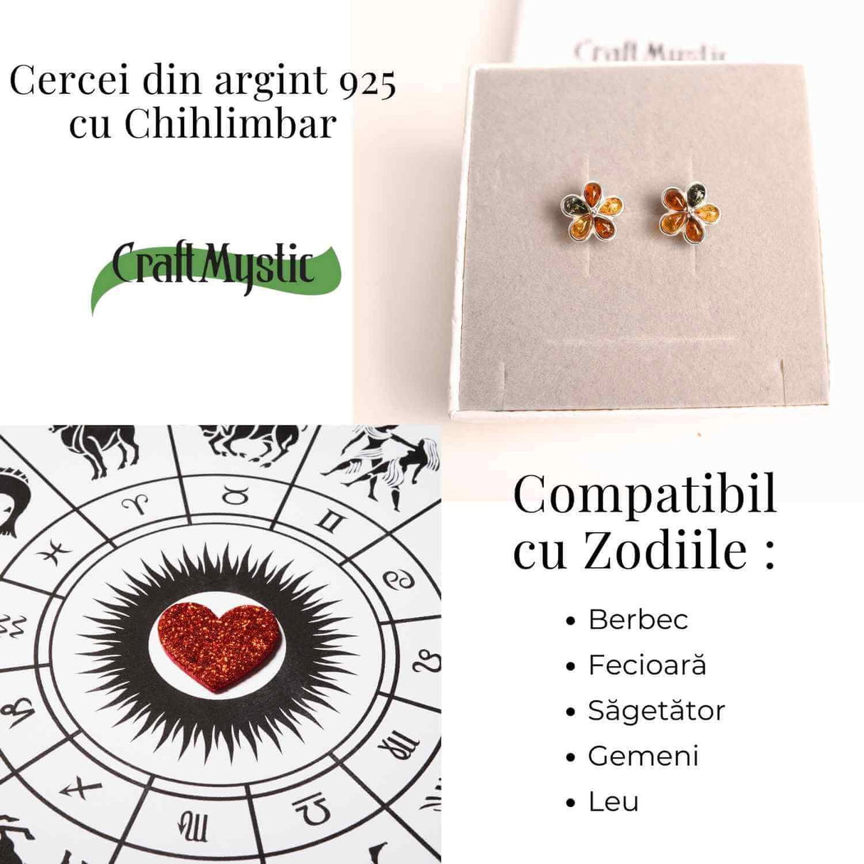 Cercei Argint 925 cu Chihlimbar Forma Floare - Eleganta si Protectie