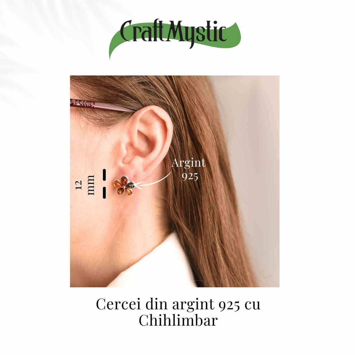 Cercei Argint 925 cu Chihlimbar Forma Floare - Eleganta si Protectie