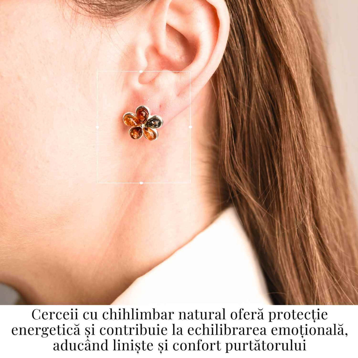 Cercei Argint 925 cu Chihlimbar Forma Floare - Eleganta si Protectie