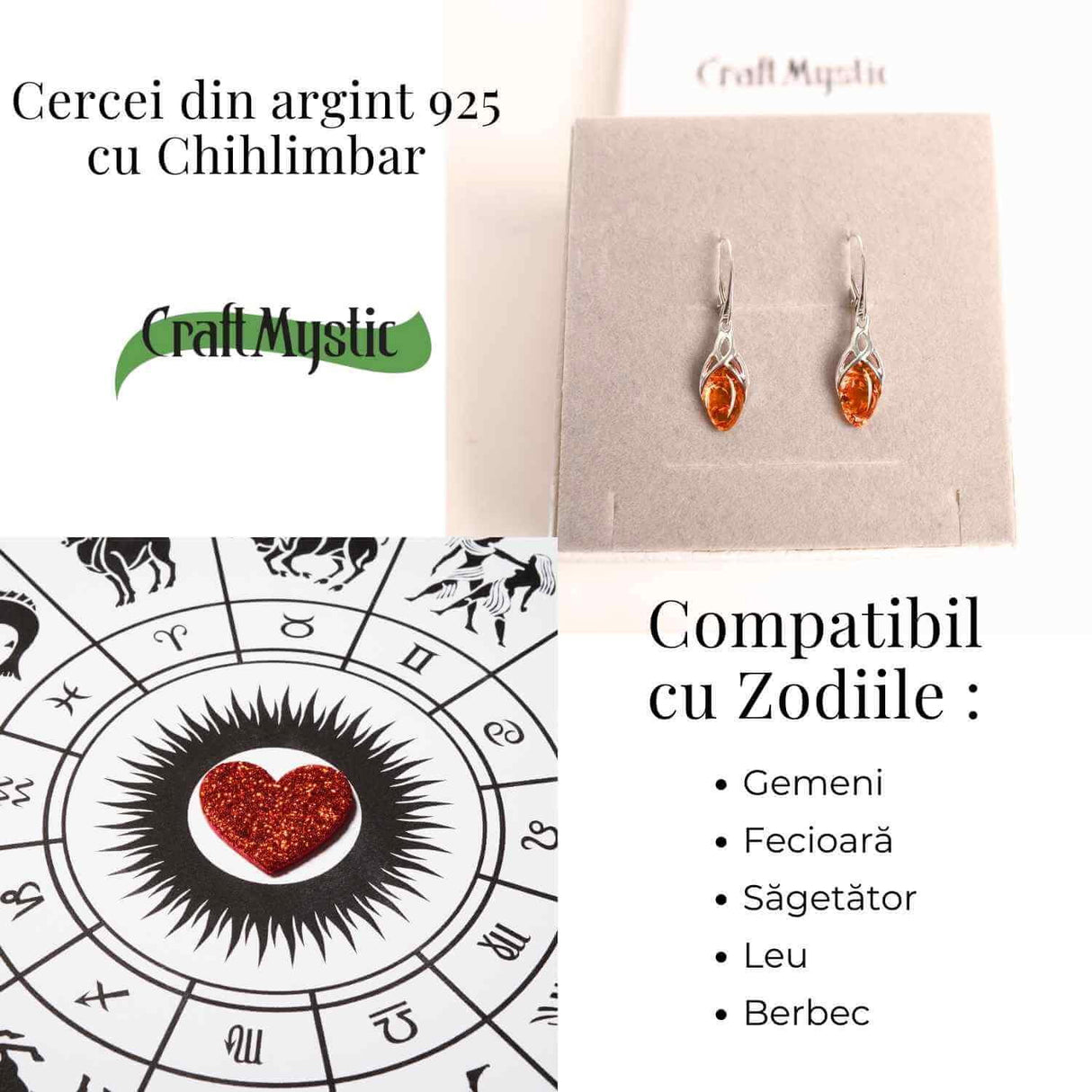 Cercei Argint 925 cu Chihlimbar - Protectie si Eleganta Naturala