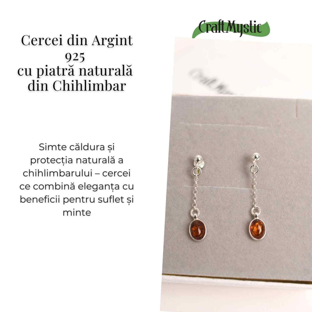Cercei lungi din argint 925 cu chihlimbar natural - Energie si Rafinament