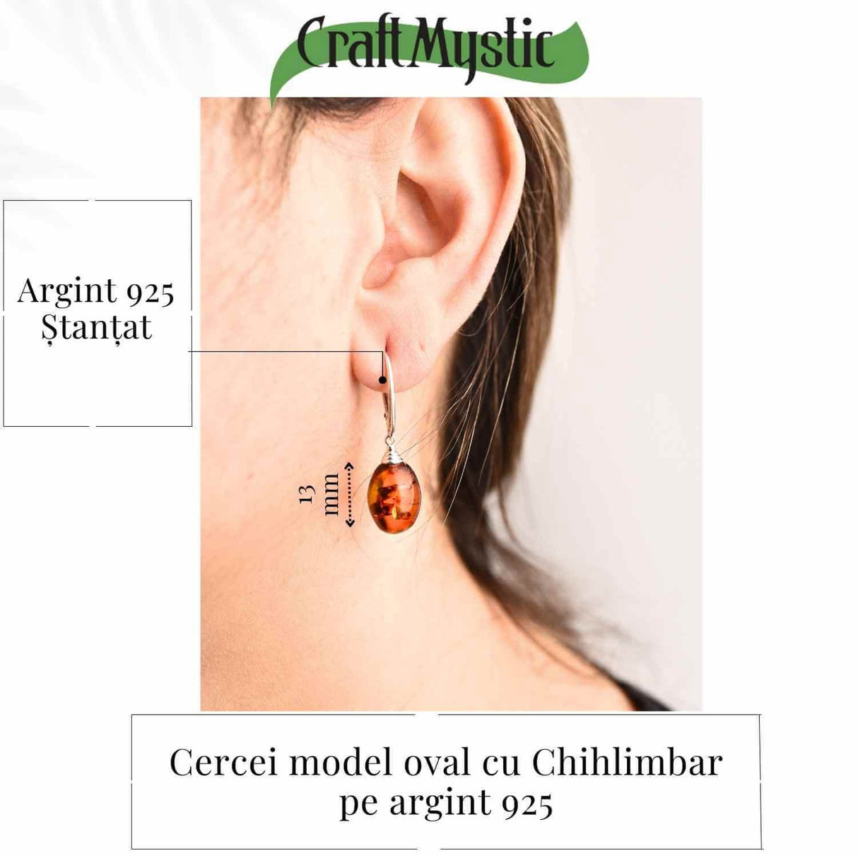 Cercei Ovali din argint 925 cu Chihlimbar Natural - Protectie si Eleganta
