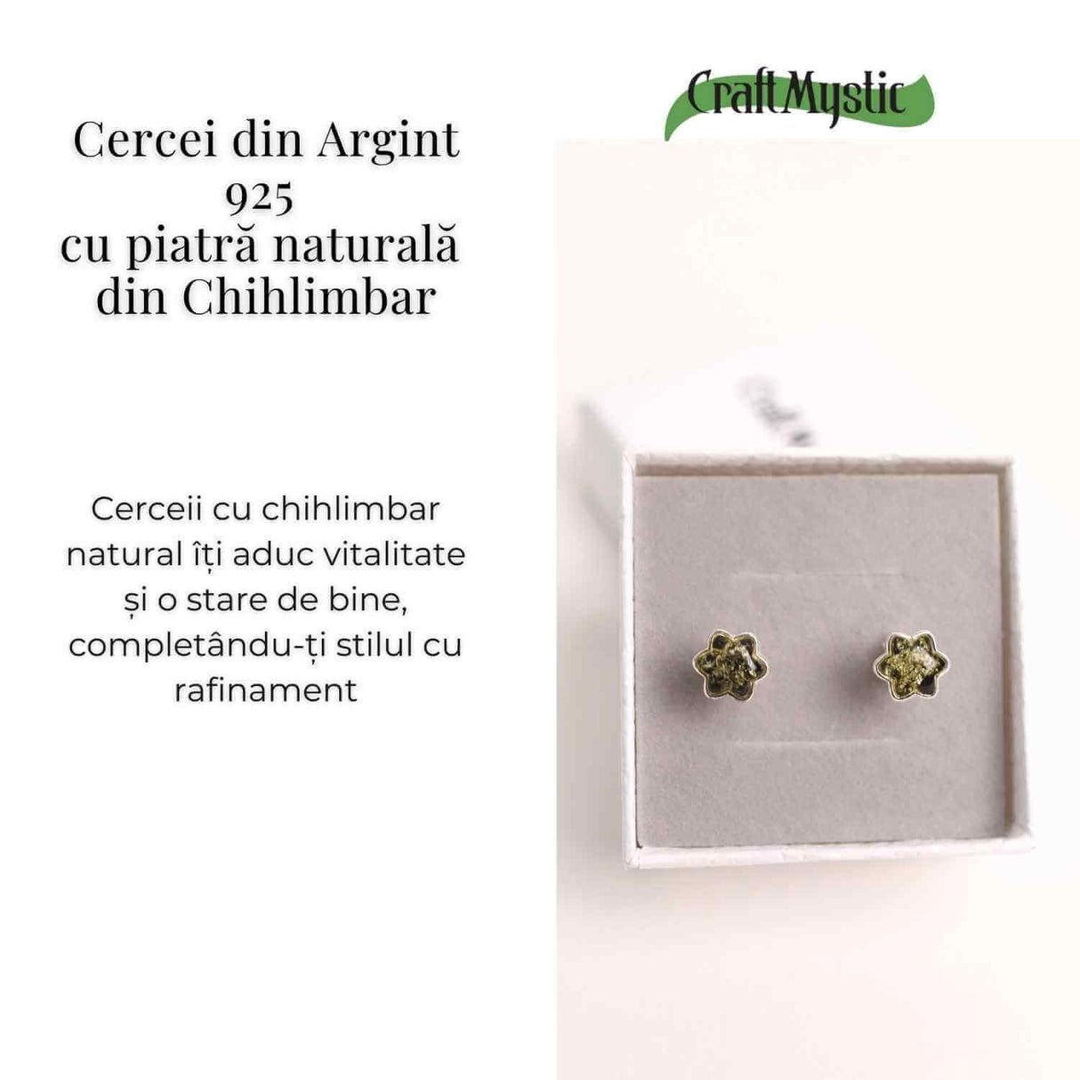 Cercei Steluta din argint 925 cu Chihlimbar Natural Maro - Protectie si Eleganta