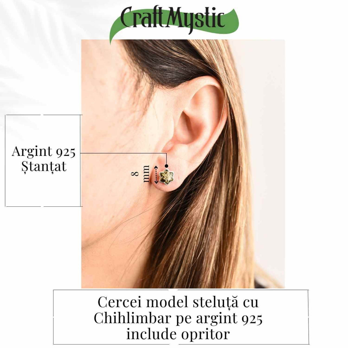 Cercei Steluta din argint 925 cu Chihlimbar Natural Maro - Protectie si Eleganta