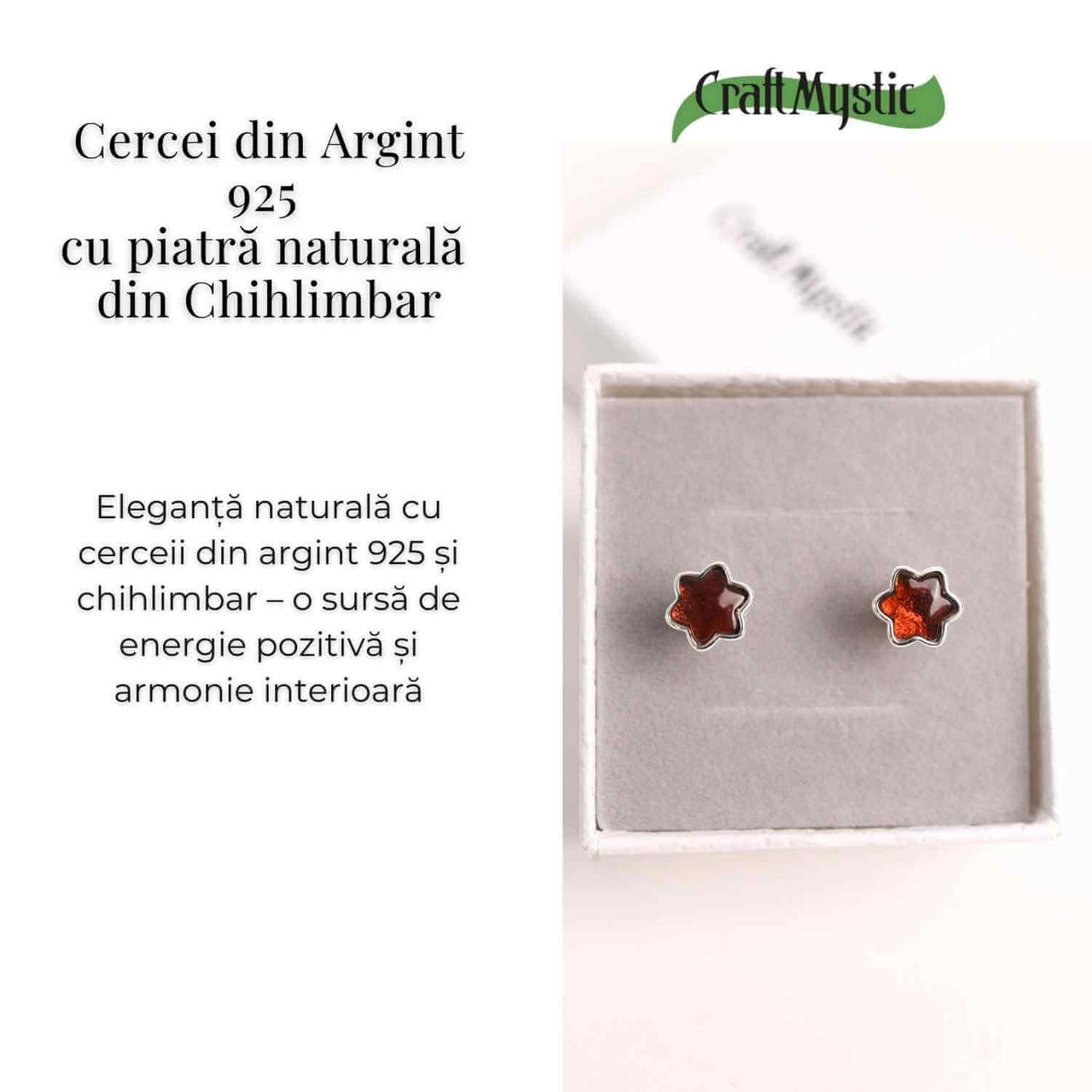 Cercei Steluta din argint 925 cu Chihlimbar Natural Maro - Protectie si Eleganta