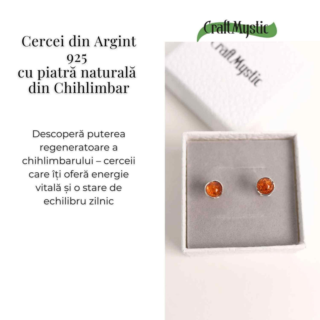 Cercei rotunzi argint 925 cu Chihlimbar Natural - Energie Pozitiva si Eleganta