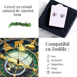 Cercei model sferic cu Ametist Brut - Calm si Claritate Spirituala