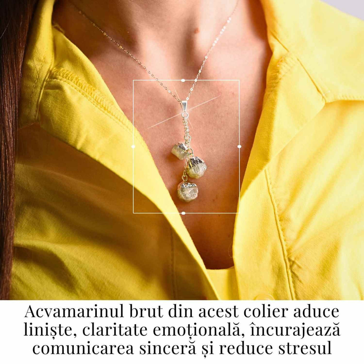 Colier cu lant argint 925 si pandantiv argintiu cu 3 pietre de Acvamarin - Calm si Eleganta