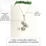 Colier cu lant argint 925 si pandantiv argintiu cu 3 pietre de Acvamarin - Calm si Eleganta