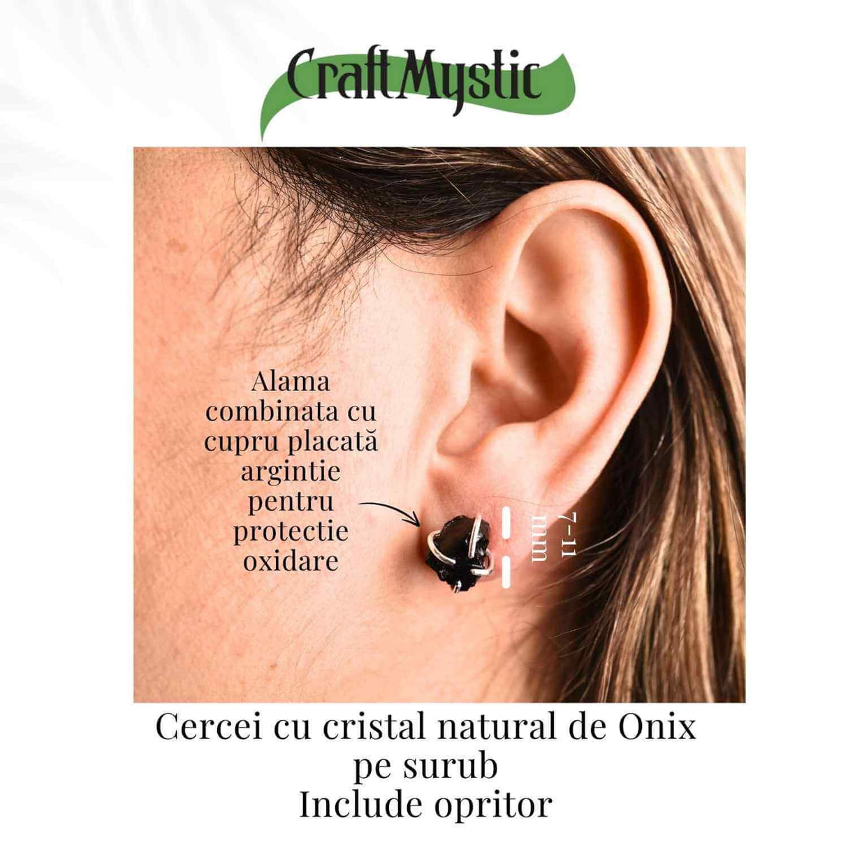 Cercei cu Onix Brut inchidere pe tija cu opritor - Protectie si Claritate pentru Zilnic