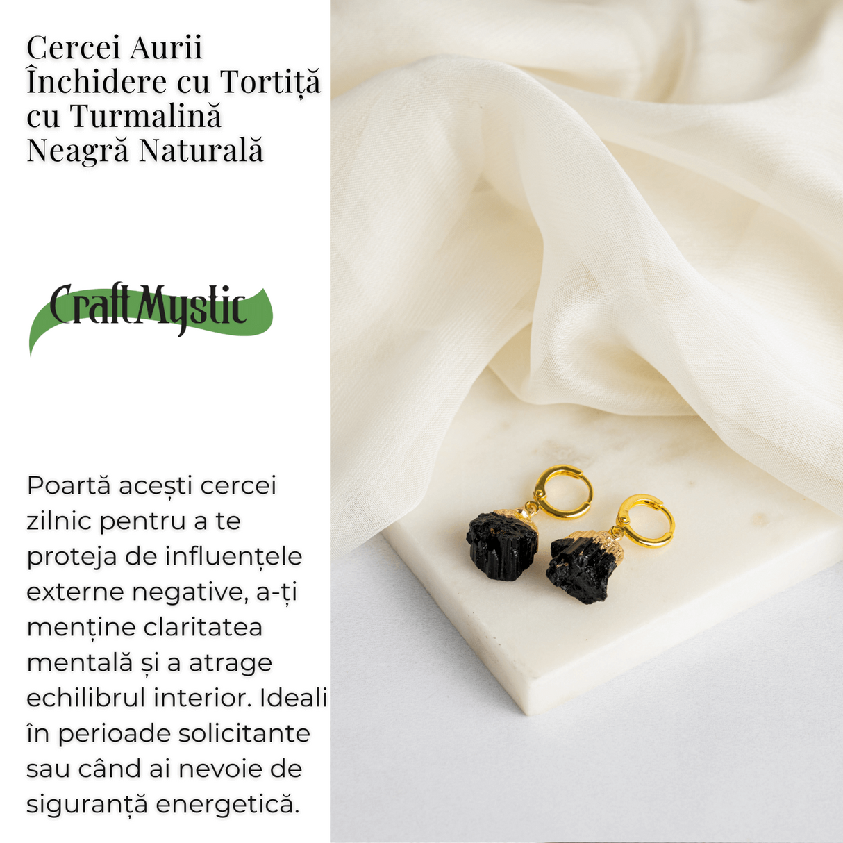 Cercei Aurii cu Turmalina Bruta Naturala - Protectie Energetica