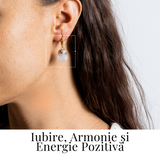 Cercei Aurii cu Cuart Roz Brut Natural - Iubire si Echilibru
