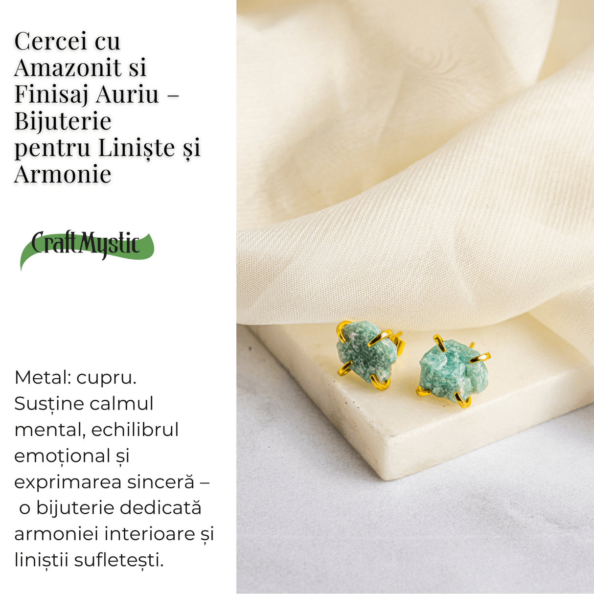 Liniste si Armonie - Cercei cu Amazonit si Finisaj Auriu