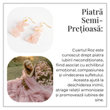 Cercei Cuart Roz Natural Brut Triplu piatra - Iubire, Armonie si Echilibru