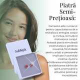 Cercei Eleganti cu Carneol Natural, inchidere pe surub, pentru energie si curaj