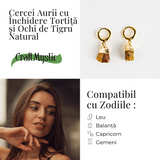 Cercei Aurii cu Ochi de Tigru Brut Natural - Putere si Protectie