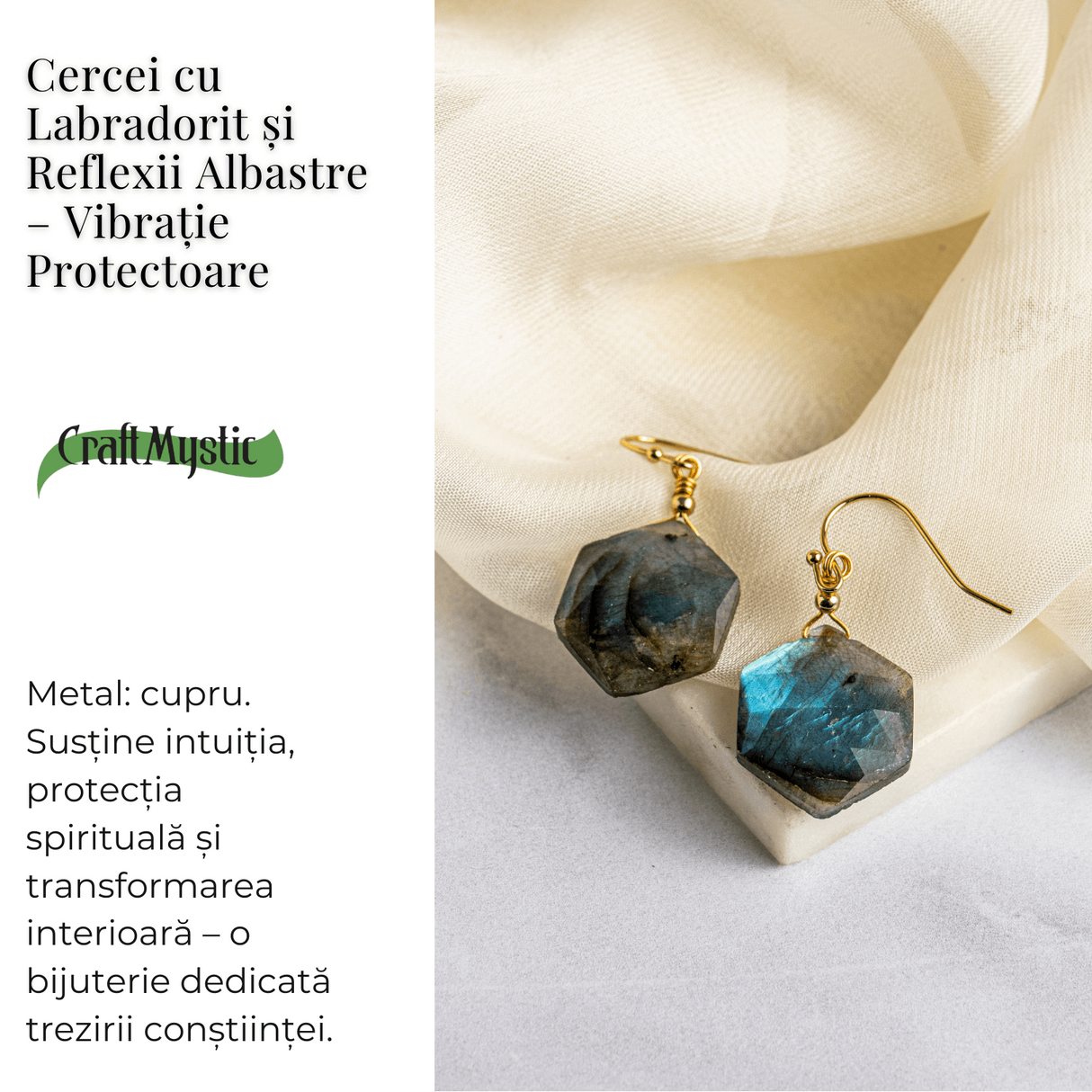 Vibratie Protectoare - Cercei cu Labradorit si Reflexii Albastre
