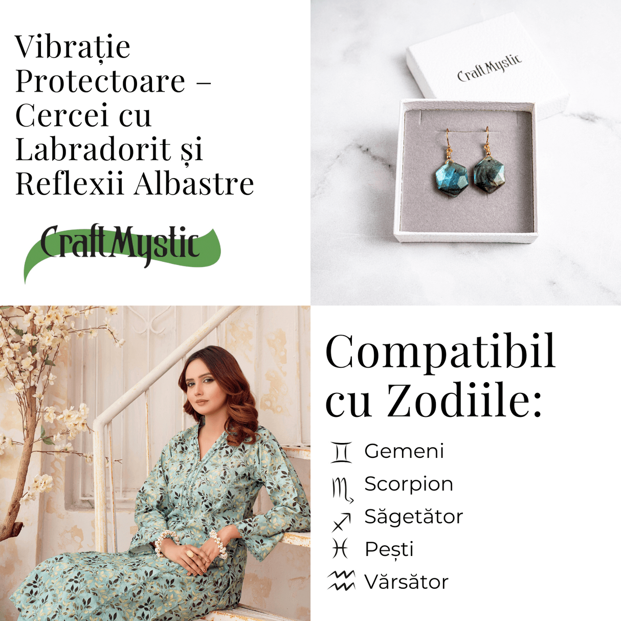 Vibratie Protectoare - Cercei cu Labradorit si Reflexii Albastre