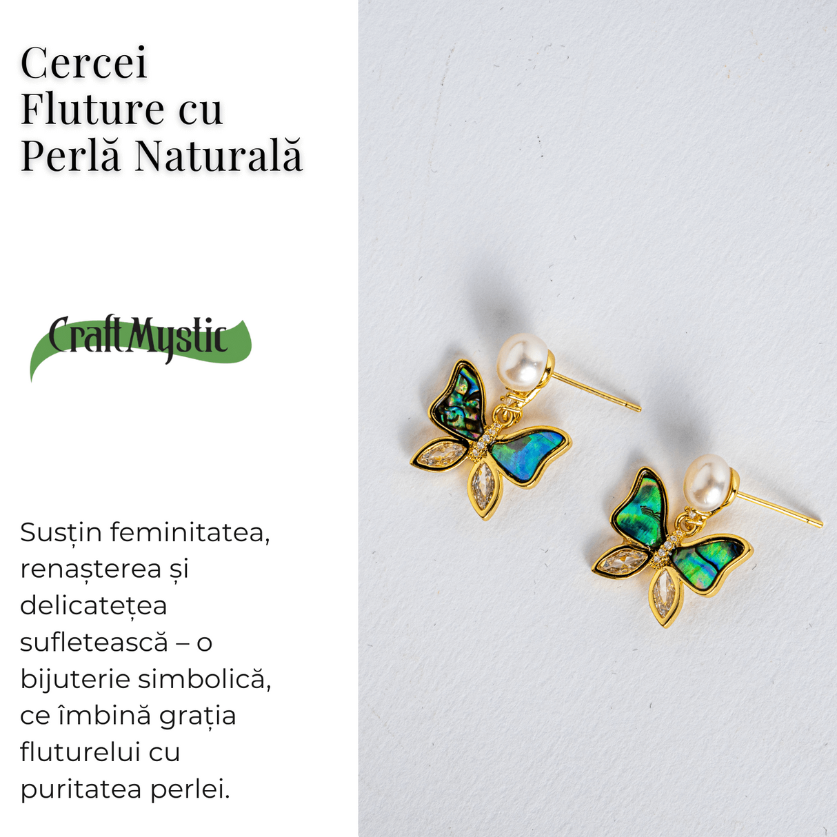 Cercei fluture cu perla naturala - Rafinament si renastere