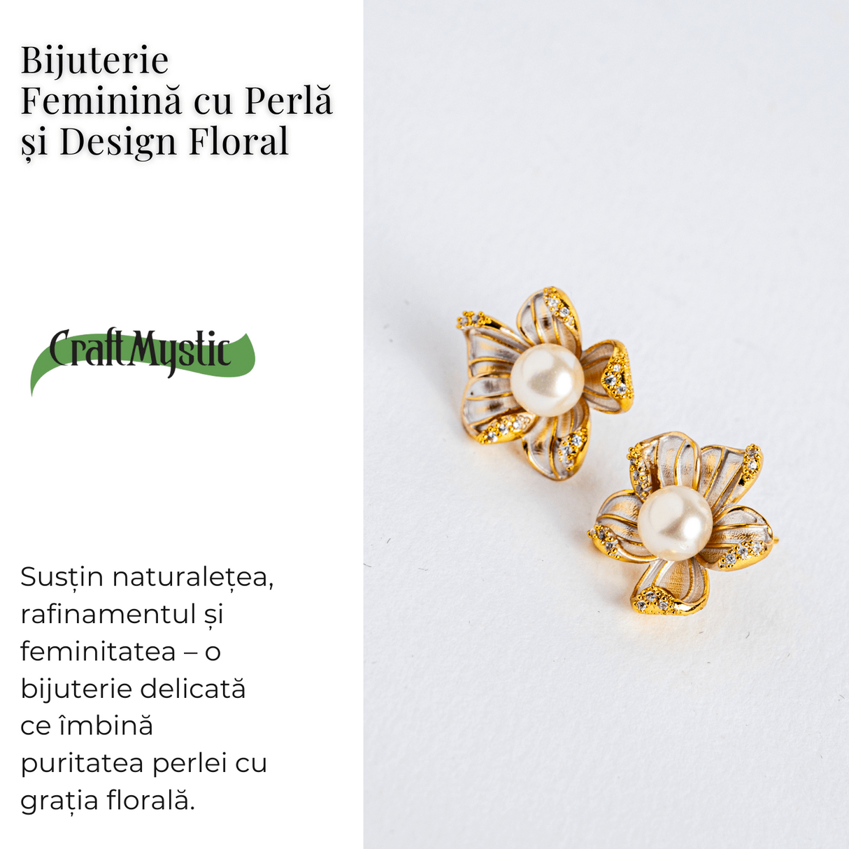 Floare de lumina - Cercei cu perla naturala si design floral