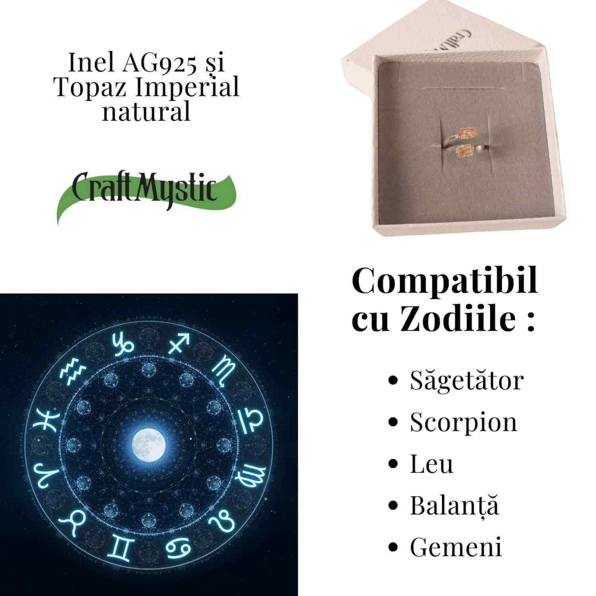 Inel dublu din Topaz Imperial natural si Argint 925 - Echilibru in doua lumini