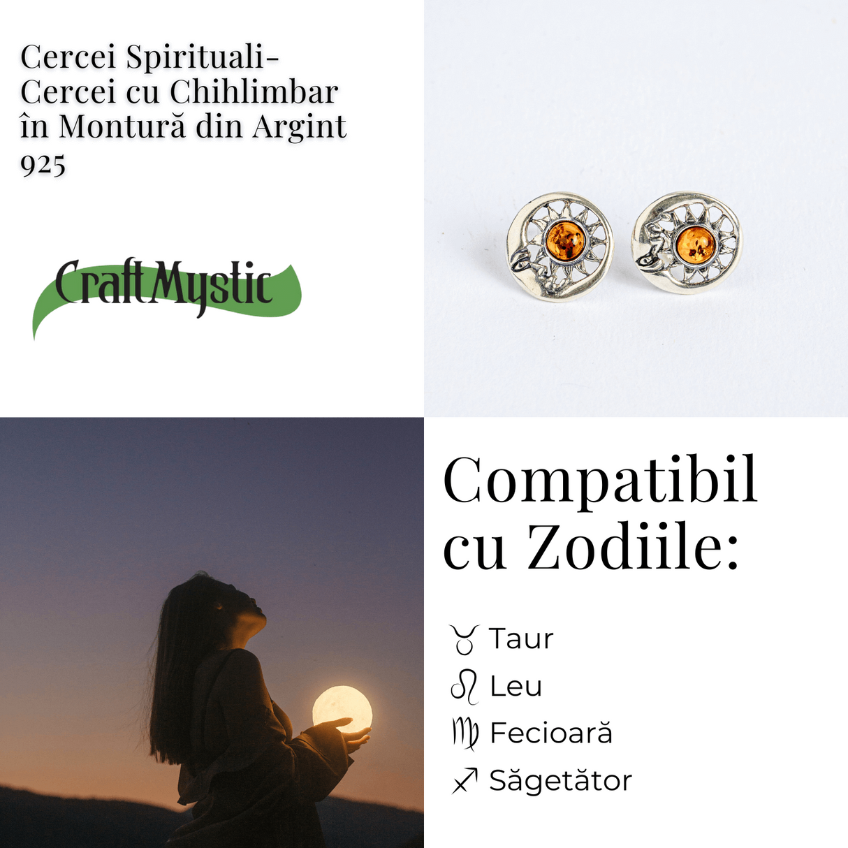 Cercei spirituali - Chihlimbarul care uneste energia si intuitia in montura argint 925