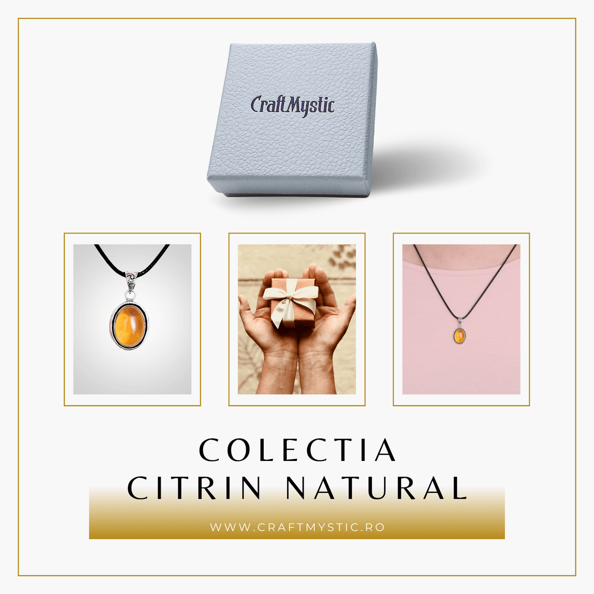 Colier Reglabil cu Pandantiv Oval din Metal Argintiu și Citrin Natural Qadri