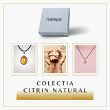 Colier Reglabil cu Pandantiv Oval din Metal Argintiu și Citrin Natural Qadri