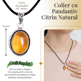 Colier Reglabil cu Pandantiv Oval din Metal Argintiu și Citrin Natural Qadri