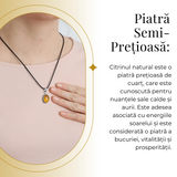 Colier Reglabil cu Pandantiv Oval din Metal Argintiu și Citrin Natural Qadri