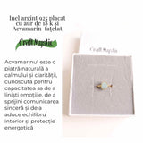 Inel cu Acvamarin Fatetat din Argint 925 placat cu Aur de 18K 1.59gr M50.5/5.5- Liniste Interioara si Claritate in Comunicarea Sufletului