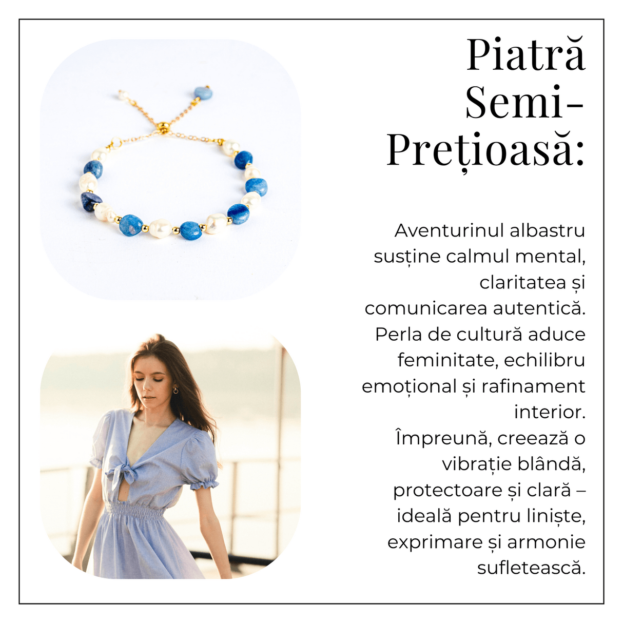 Protectie si claritate - Bratara cu aventurin albastru si perle