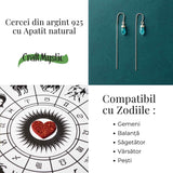 Claritate si Energie Pozitiva - Cercei Lungi din Argint 925 cu Lant si Apatit Albastru