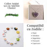 Liniste si Claritate Interioara - Colier Inima cu Ametist Cluster din argint 925