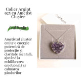 Liniste si Claritate Interioara - Colier Inima cu Ametist Cluster din argint 925