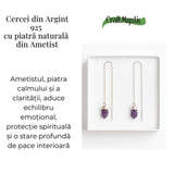 Calm si Echilibru Interior - Cercei Lungi din Argint 925 cu Piatra Naturală de Ametist