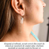 Claritate mentala si purificare - Cercei lungi din argint 925 cu Cuart de Stanca natural